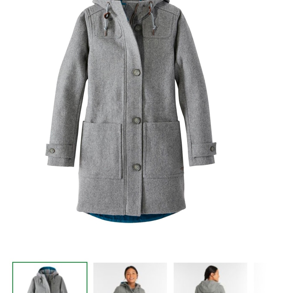 LL Bean Gray Hooded Wool Coat Small